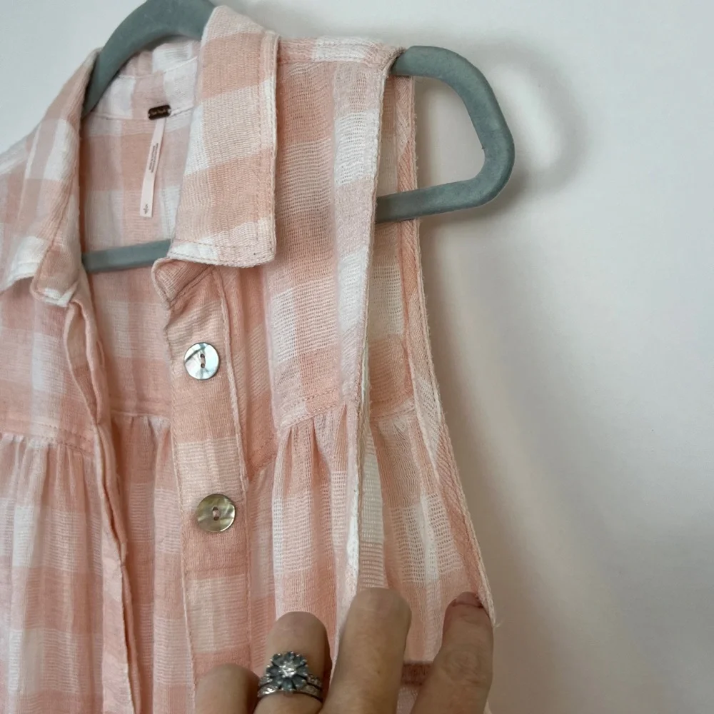 Free People Hey There Sunrise sleeveless button up blouse pinks S - Picture 11 of 14